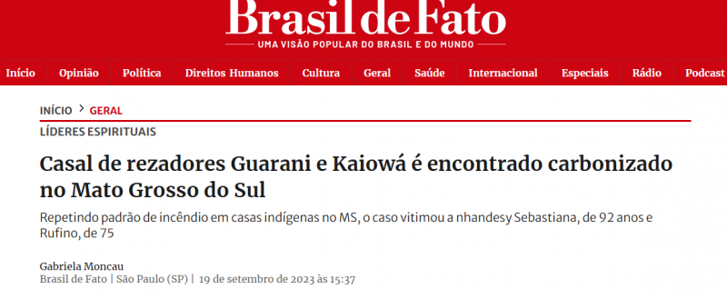 Figure 2. Commune d’Aral Moreira-MS : l’incendie d’un lieu de culte et la mort d’autorités spirituelles dans le village de Guassuty