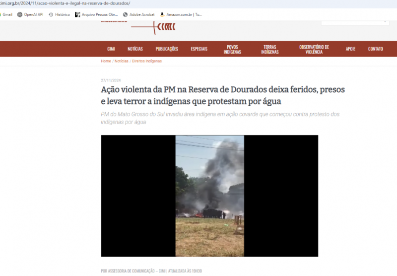 Figure 3. Commune de Dourados-Mato Grosso do Sul : la répression par la police militaire d’une manifestation pacifique des autochtones pour exiger l’accès à l’eau