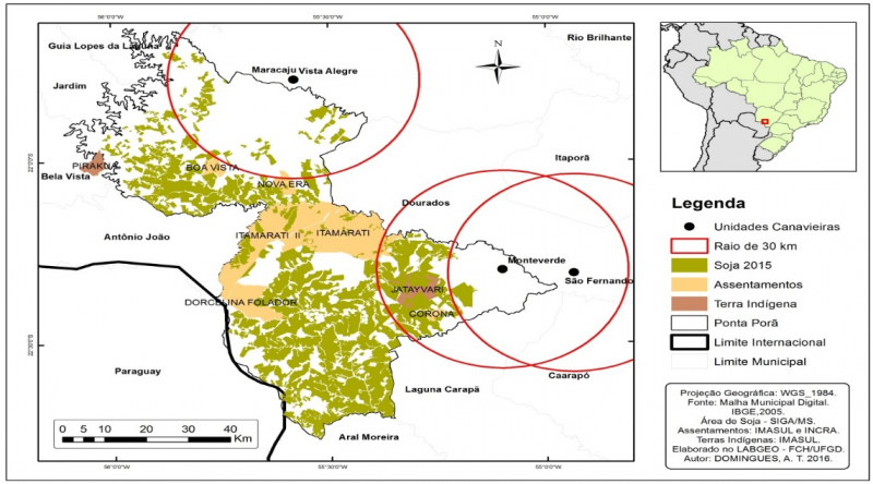 Carte 1. Commune de Ponta Porã-MS, expansion du soja (2015)